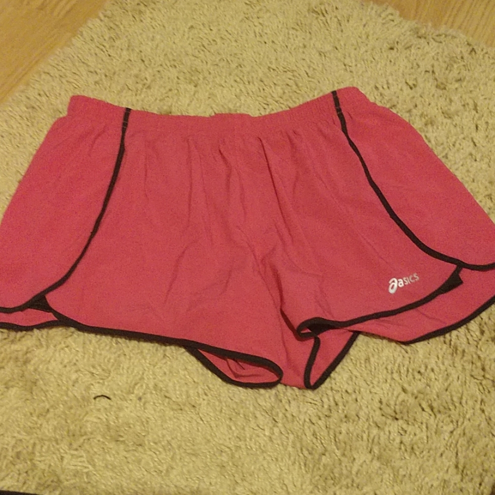 Asics pink and black shorts